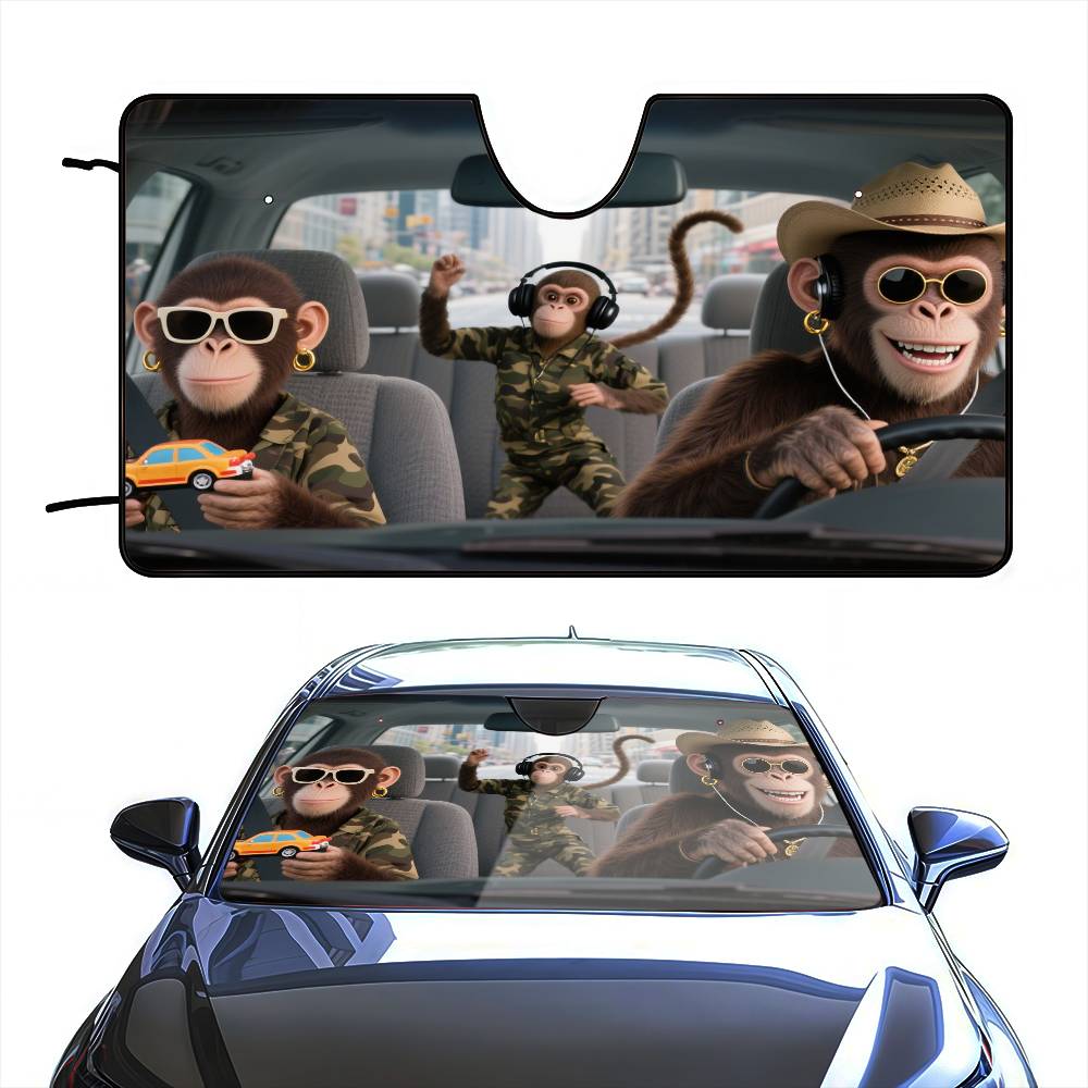 Funny Monkey Driver Car Sunsha - Automatic Car Sunshade 评论和价格