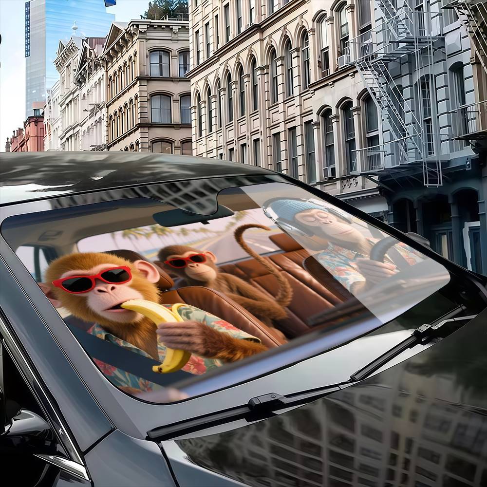 Funny Monkey Driver Car Sunsha - Automatic Car Sunshade 评论和价格