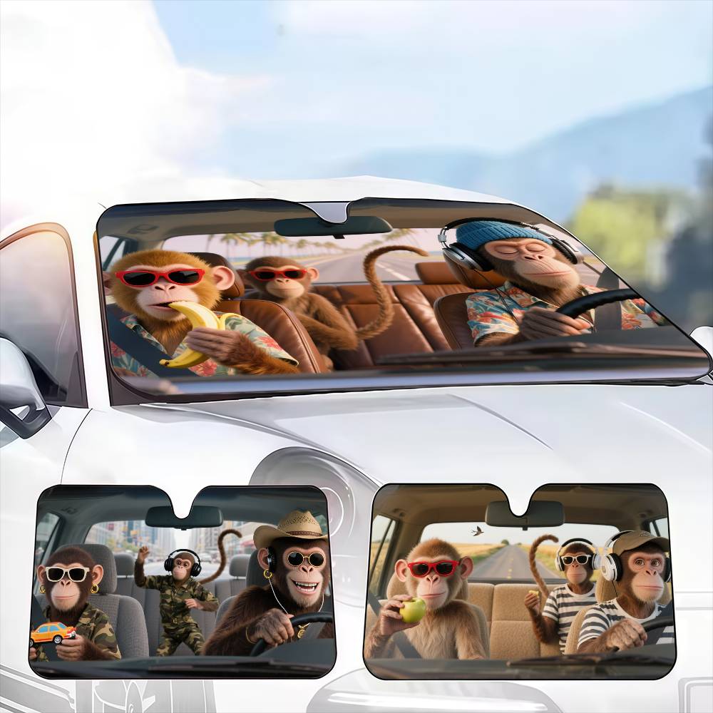 Funny Monkey Driver Car Sunsha - Automatic Car Sunshade 评论和价格